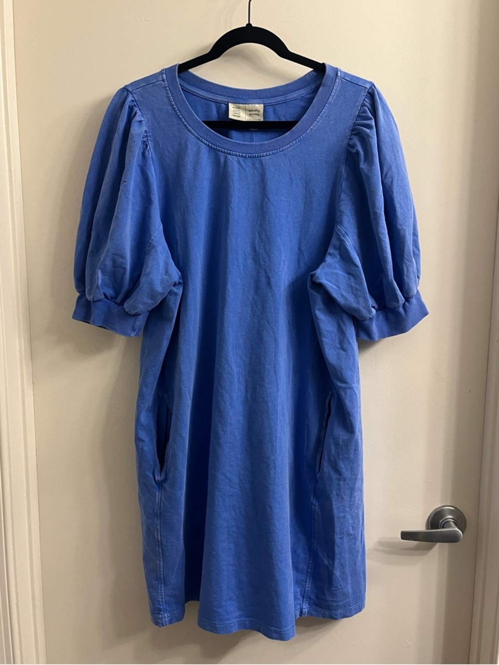 Anthropologie Blue Puff-Sleeve T-Shirt Dress with pockets